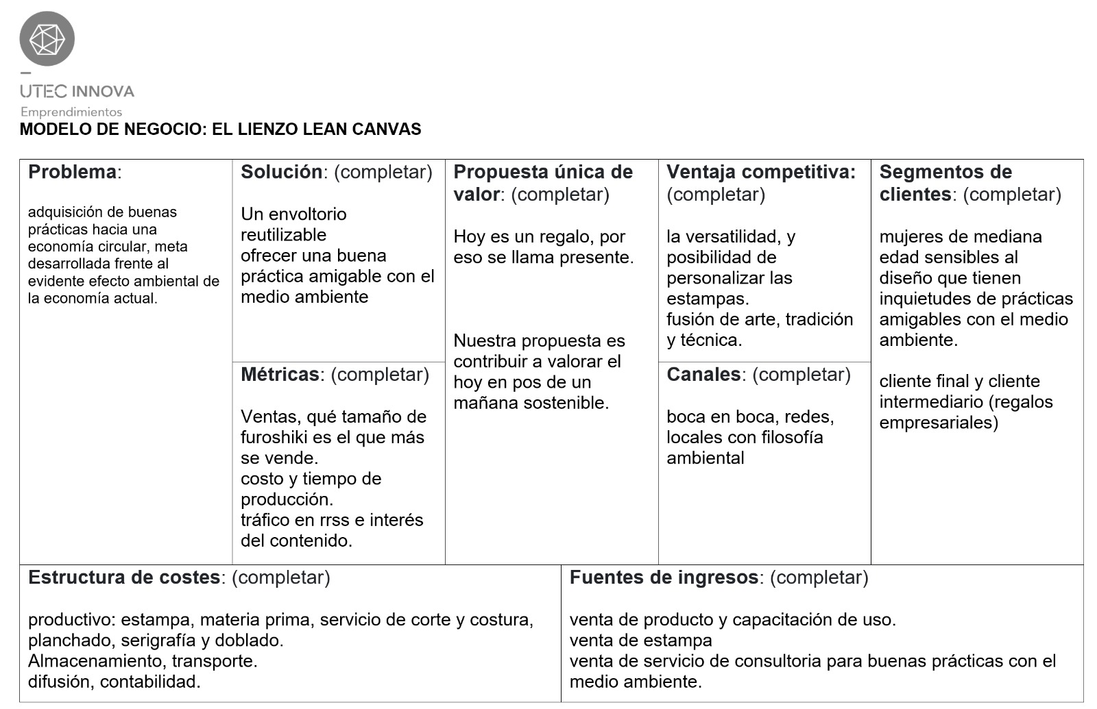Lean Canvas Imonai